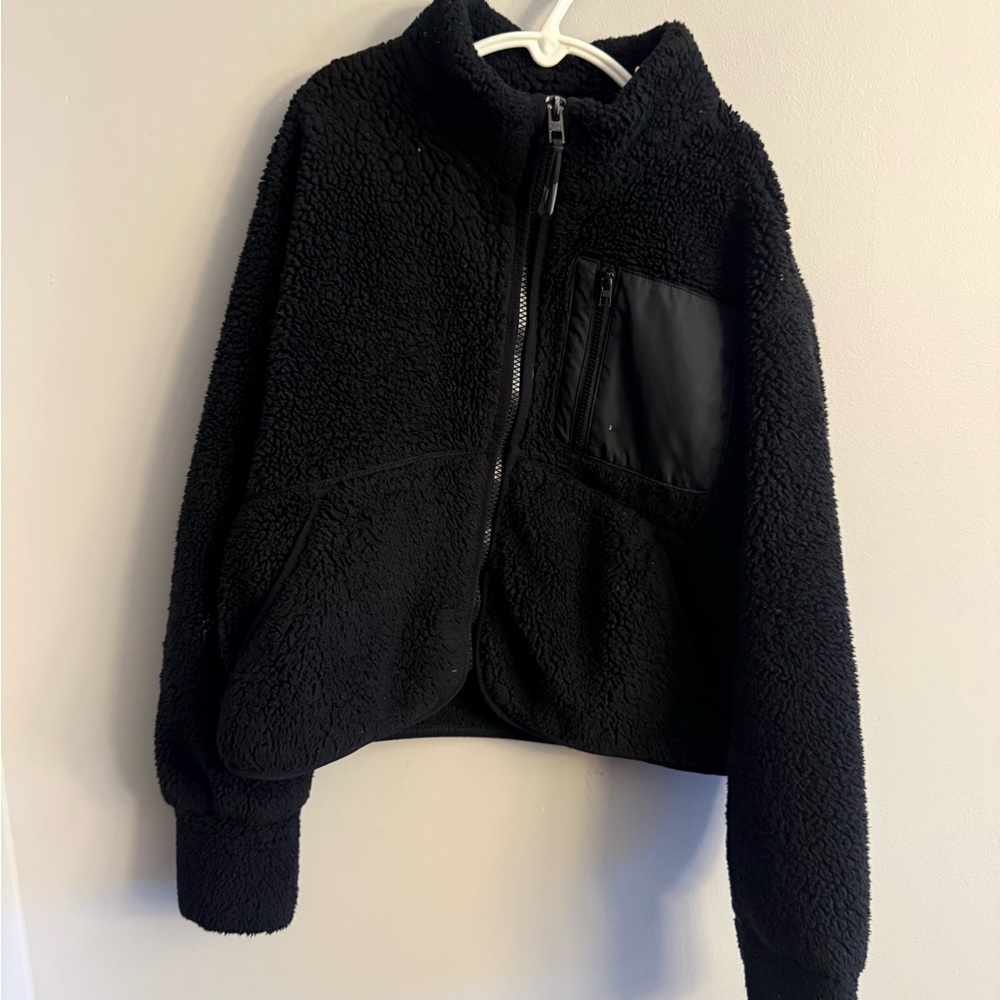 Athleta Girl Black Sherpa Zip Jacket Size M 8-10